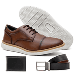Sapato Oxford Masculino Conforto + Carteira + Cinto - Avelã