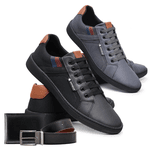 Combo 2 Pares de Sapatenis Vegas + Carteira e Cinto - Cinza e Preto