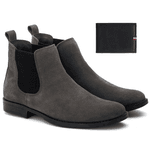 Botina Chelsea Masculina Couro Legítimo Nobuck + Carteira - Cinza