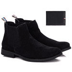 Botina Chelsea Masculina Couro Legítimo Nobuck + Carteira - Preto