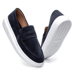 Mocassim Masculino Sola Alta Macio Loafer Derby - Azul