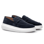Mocassim Masculino Sola Alta Macio Loafer Derby - Azul