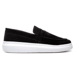 Mocassim Masculino Sola Alta Macio Loafer Derby - Preto/Branco