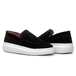 Mocassim Masculino Sola Alta Macio Loafer Derby - Preto/Branco