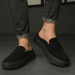 Mule Masculino Couro Camurça Calce Fácil Confort - Preto/Preto