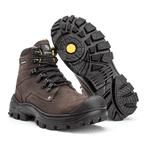 Bota Masculina Robusta Adventure Couro Legítimo Biqueira Reforçada - Café