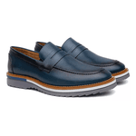 Sapato Mocassim Masculino Social CouroSlip on Mule Moderno - Azul
