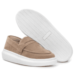 Mocassim Masculino Sola Alta Loafer Derby em Camurça - Bege