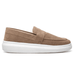 Mocassim Masculino Sola Alta Loafer Derby em Camurça - Bege