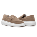 Mocassim Masculino Sola Alta Loafer Derby em Camurça - Bege