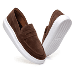 Mocassim Masculino Sola Alta Loafer Derby em Camurça - Marrom