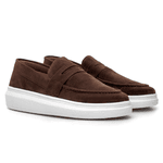 Mocassim Masculino Sola Alta Loafer Derby em Camurça - Marrom