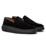 Mocassim Masculino Sola Alta Loafer Derby em Camurça - Preto/Preto