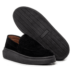 Mocassim Masculino Sola Alta Loafer Derby em Camurça - Preto/Preto