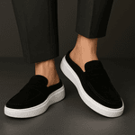 Mule Masculino Sola Alta Loafer Derby em Camurça - Preto/Branco