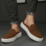 Mule Masculino Sola Alta Loafer Derby em Camurça - Café