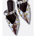 Mule Prata Bico Fino Metal Dourado Zaphira