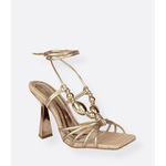 Sandália de Tiras Dourada Salto Cromado Topázia