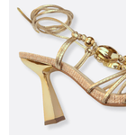 Sandália de Tiras Dourada Salto Cromado Topázia