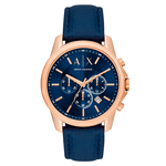 Relógio Masculino Armani Exchange | Azul e Dourado Analógico Pulseira de Couro
