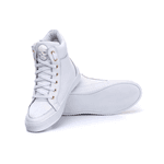 Tenis Sneaker Bawmi Cano Alto Feminino Branco com Ziper Dourado