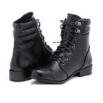 Coturno preto sintético Feminino Militar Motoqueiro Botinha