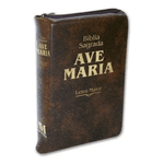 Bíblia Ave Maria com zíper marrom- Letra Maior 