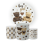 Kit Capas Painel + Trio Cilindros Ursinhos Chá Revelação Menina Ou Menino