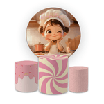 Kit Capas Painel + Trio Cilindros Tema Bonequinha Confeiteira
