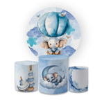 Kit Capas Painel + Trio Cilindros Tema Elefantinho Azul Chá de Bebê