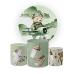 Kit Capas Painel + Trio Cilindros Tema Ursinho Verde Chá de Bebê / KPT-IS.3531