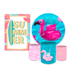 Kit Casadinho Capa Painel + Trio Capa Cilindros Tema Pool Party Rosa