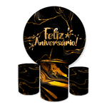 Kit Capa Painel + Trio Cilindro Feliz Aniversário Preto