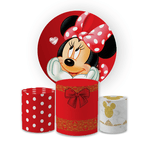 Kit Capa Painel Redondo + Trio Cilindros Decoração Aniversário Minnie Vermelha