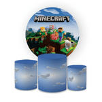 Kit Capa Painel Redondo + Trio Cilindros Decoração Aniversário Minecraft Desenho