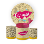 Kit Capa Painel Redondo + Trio Cilindros Decoração Aniversário Carmed Fini