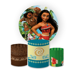 Kit Capa Painel Redondo + Trio Cilindros Decoração Aniversário Infantil Desenho Moana