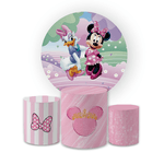 Kit Capa Painel Redondo + Trio Cilindros Decoração Aniversário Minnie E Margarida