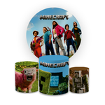 Kit Capa Painel Redondo + Trio Cilindros Decoração Aniversário Minecraft Desenho