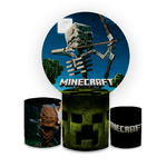 Kit Capa Painel Redondo + Trio Cilindros Decoração Aniversário Minecraft Desenho