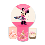 Kit Capa Painel Redondo + Trio Cilindros Decoração Aniversário Minnie Confeiteira