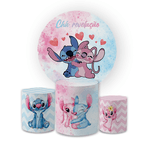 Kit Capa Painel Redondo + Trio Cilindros Decoração Aniversário Lilo & Stitch Desenho