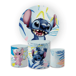Kit Capa Painel Redondo + Trio Cilindros Decoração Aniversário Lilo & Stitch Desenho