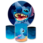 Kit Capa Painel Redondo + Trio Cilindros Decoração Aniversário Lilo & Stitch Desenho