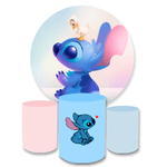 Kit Capa Painel Redondo + Trio Cilindros Decoração Aniversário Lilo & Stitch Desenho