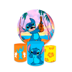 Kit Capa Painel Redondo + Trio Cilindros Decoração Aniversário Lilo & Stitch Desenho