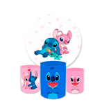 Kit Capa Painel Redondo + Trio Cilindros Decoração Aniversário Lilo & Stitch Desenho