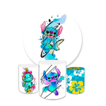 Kit Capa Painel Redondo + Trio Cilindros Decoração Aniversário Lilo & Stitch Desenho