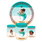 Kit Capa Painel Redondo + Trio Cilindros Decoração Aniversário Infantil Desenho Moana Baby