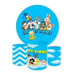 Kit Capa Painel Redondo + Trio Cilindros Decoração Aniversário Baby Looney Tunes Desenho
